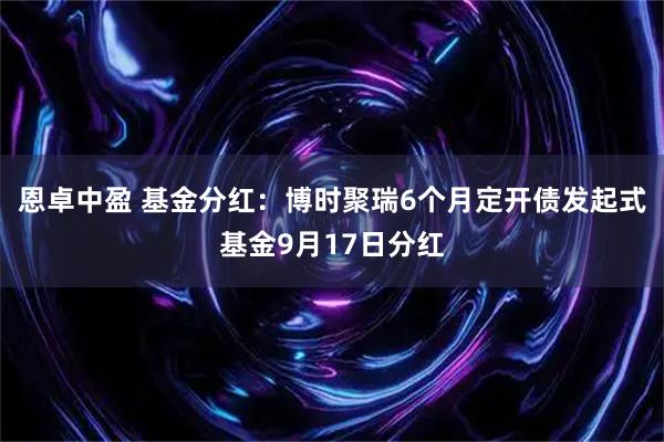 恩卓中盈 基金分红：博时聚瑞6个月定开债发起式基金9月17日分红