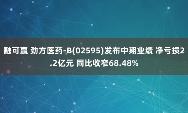 融可赢 劲方医药-B(02595)发布中期业绩 净亏损2.2亿元 同比收窄68.48%